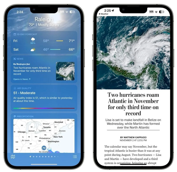 西安苹果14维修分享iPhone 14手机如何看天气时顺带看新闻 