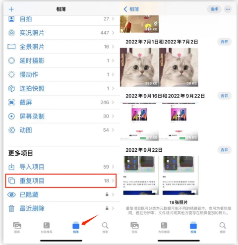 西安苹果手机维修分享iOS 16 中相册重复项目功能使用方法 