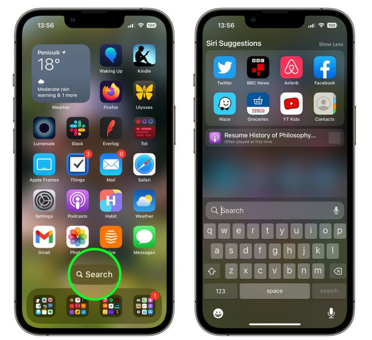 西安苹果手机维修分享升级到 iOS 16 后，如何删除主屏幕上的搜索按钮 